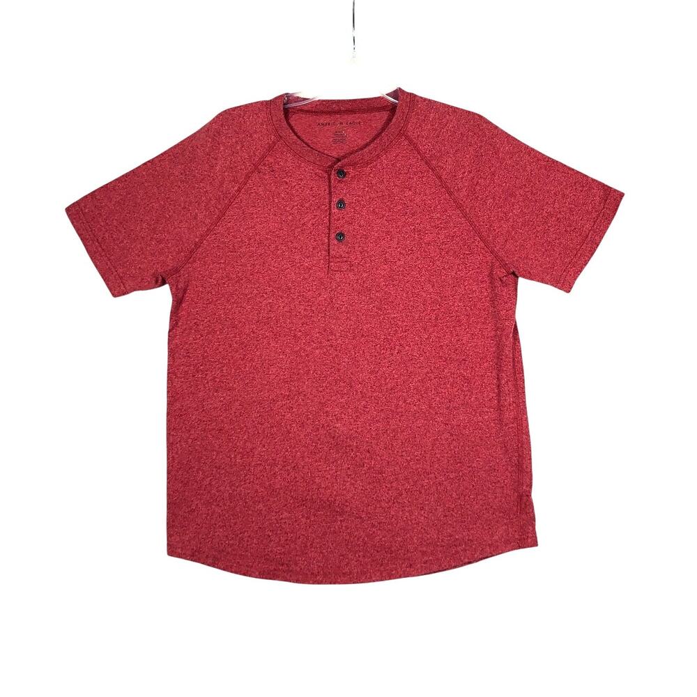 American Eagle Shirt Mens Medium Raglan Henley Short Sleeve Red